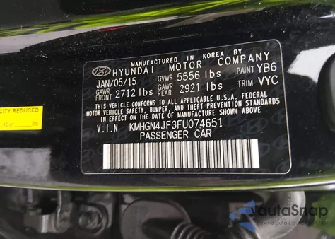 2015 Hyundai Genesis 5.0 z USA, uszkodzony, nr VIN KMHGN4JF3FU074651